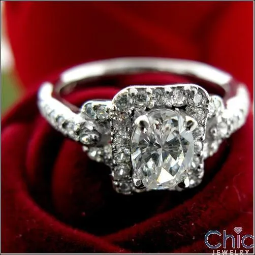 1 Carat Oval in Halo Cubic Zirconia Halo Pave 14K White Gold Ring