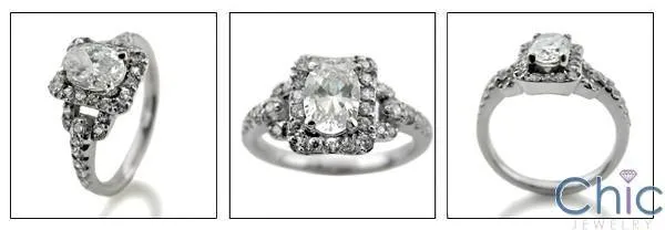 1 Carat Oval in Halo Cubic Zirconia Halo Pave 14K White Gold Ring
