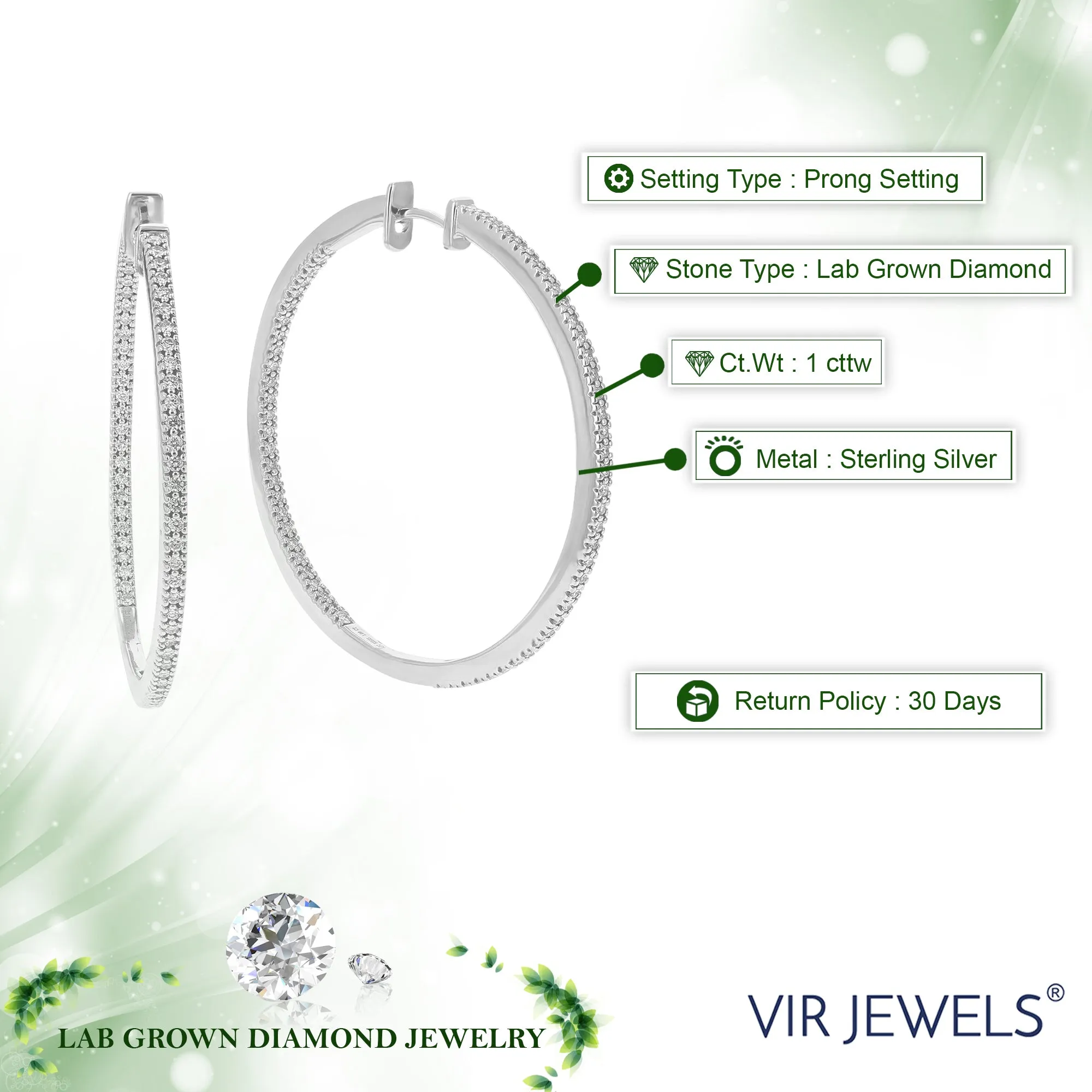 1 cttw Lab Grown Diamond Hoop Earrings in Sterling Silver