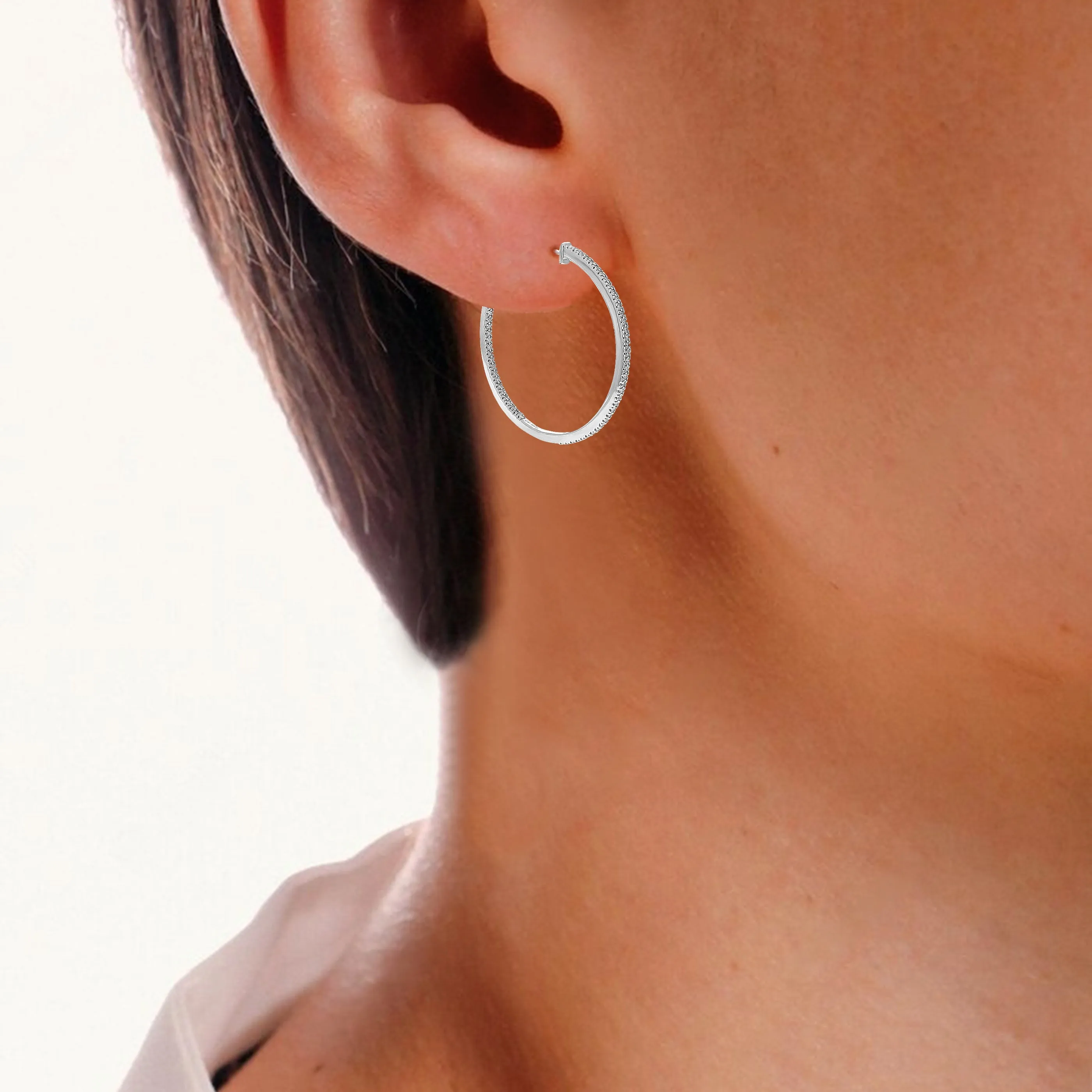 1 cttw Lab Grown Diamond Hoop Earrings in Sterling Silver