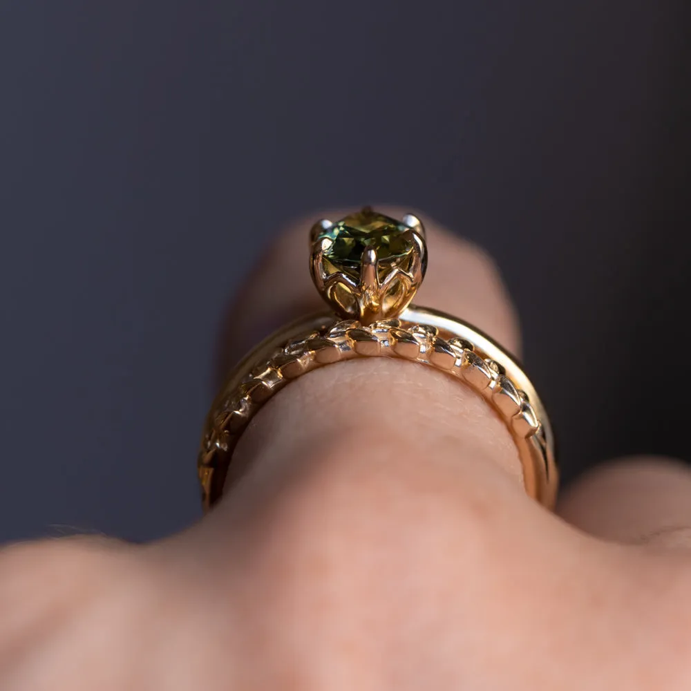 1.25ct Untreated Parti Australian Oval Sapphire Lotus Solitaire in 14k Yellow Gold