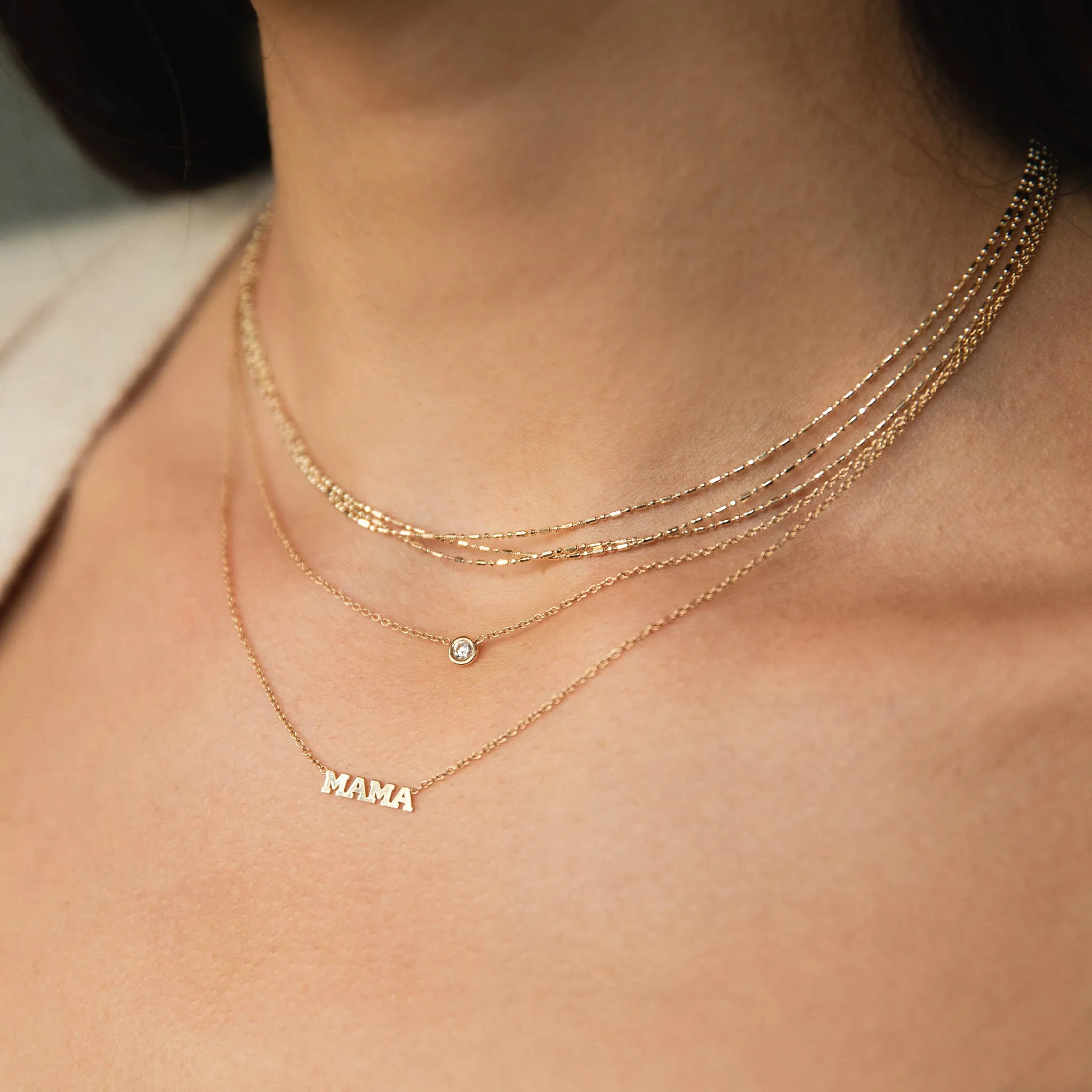 14k Gold Triple Strand Tube Bar Chain Necklace