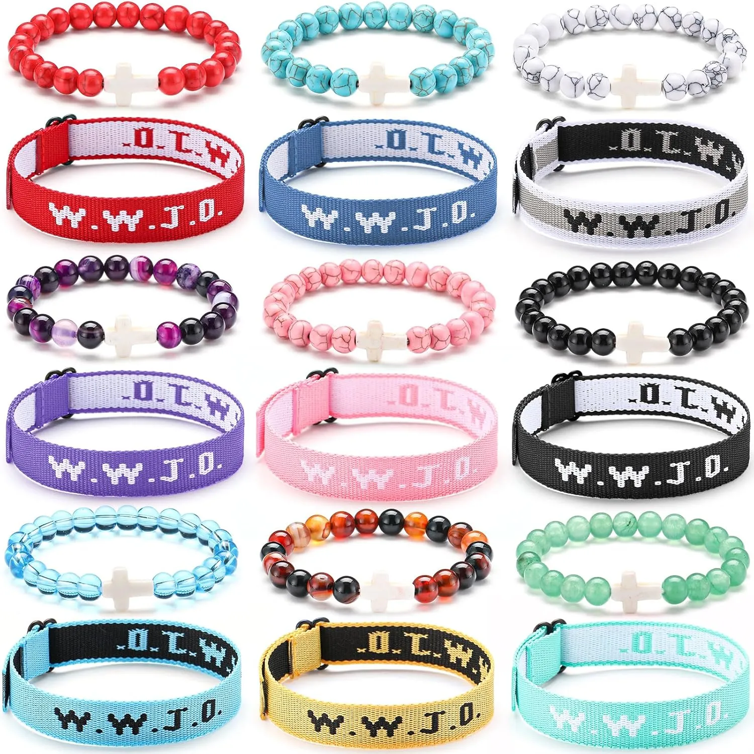 18 Pcs WWJD Braided Christian Cross Bracelets Beaded Stretch WWJD Adjustable Jesus Bracelets Wristbands for Women Men What Would Jesus Do Religious Rope Jewelry Faith Pendant Gift