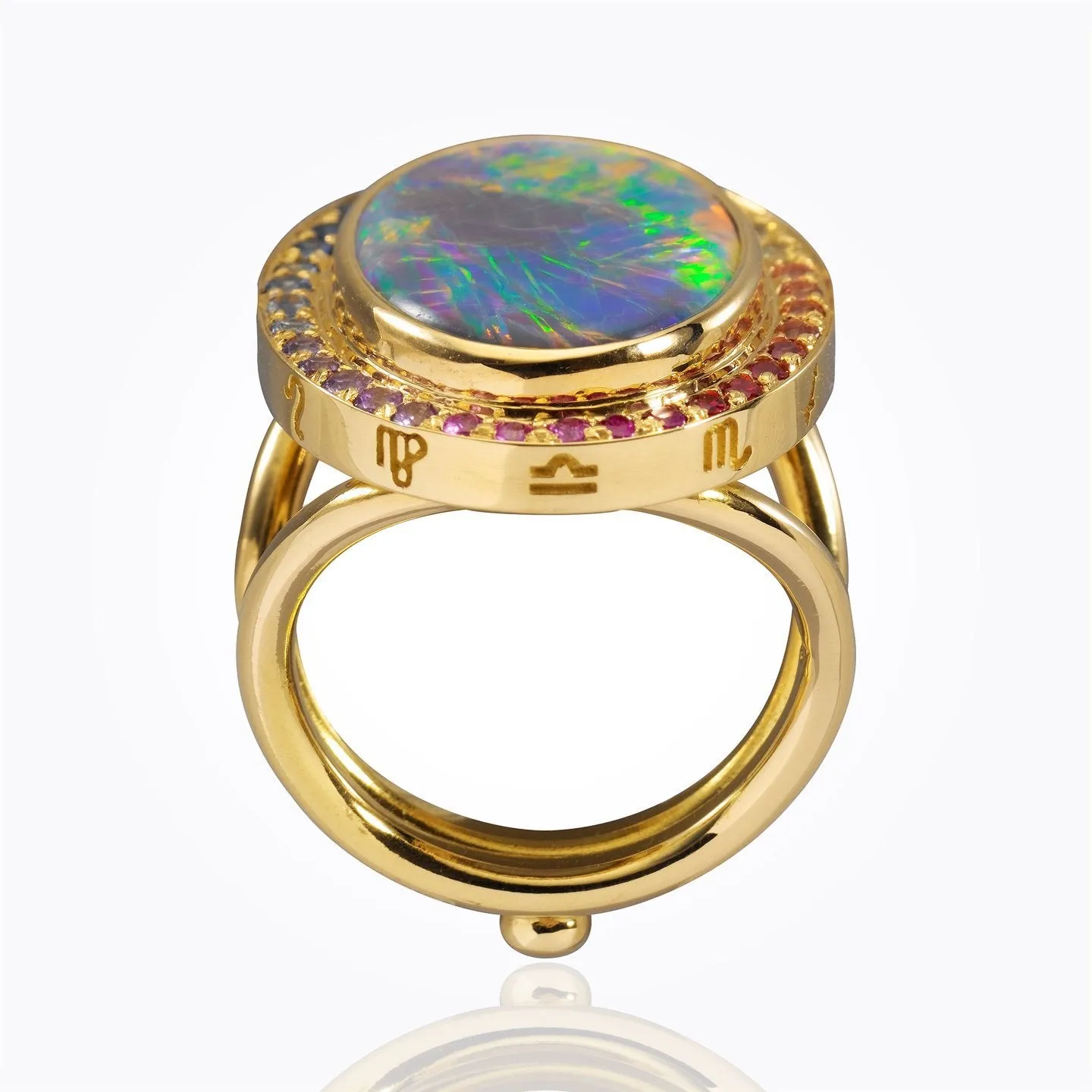 18K Astrid Ring with black opal and mix color sapphire