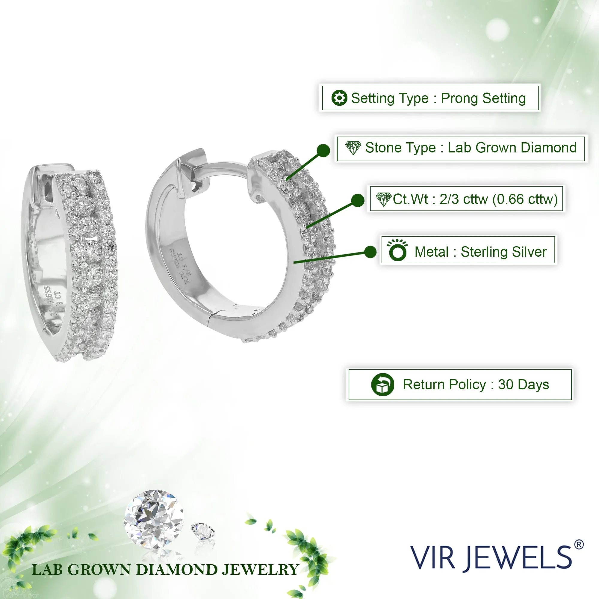 2/3 cttw Lab Grown Diamond Hoop Dangle Earring Sterling Silver
