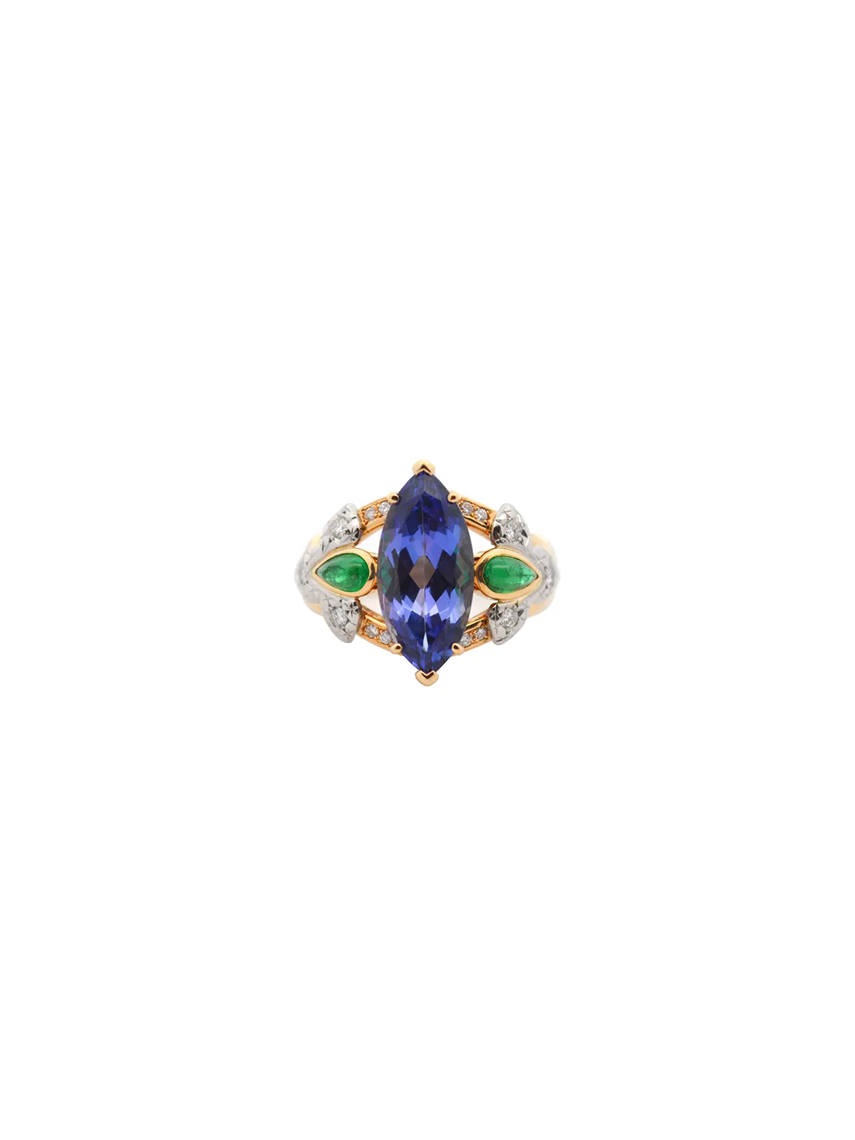 4.58ct Diamond Tanzanite Emerald 18K Gold Platinum Marquise Ring