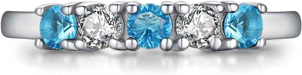 5 Stone Birthstone Rings for Kids Teens Girls Women Size 2-9 Stainless Steel Birthday Mother's Ring Daughter Kids Gifts Eternity Wedding Band Anniversary Ring