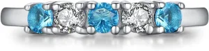 5 Stone Birthstone Rings for Kids Teens Girls Women Size 2-9 Stainless Steel Birthday Mother's Ring Daughter Kids Gifts Eternity Wedding Band Anniversary Ring