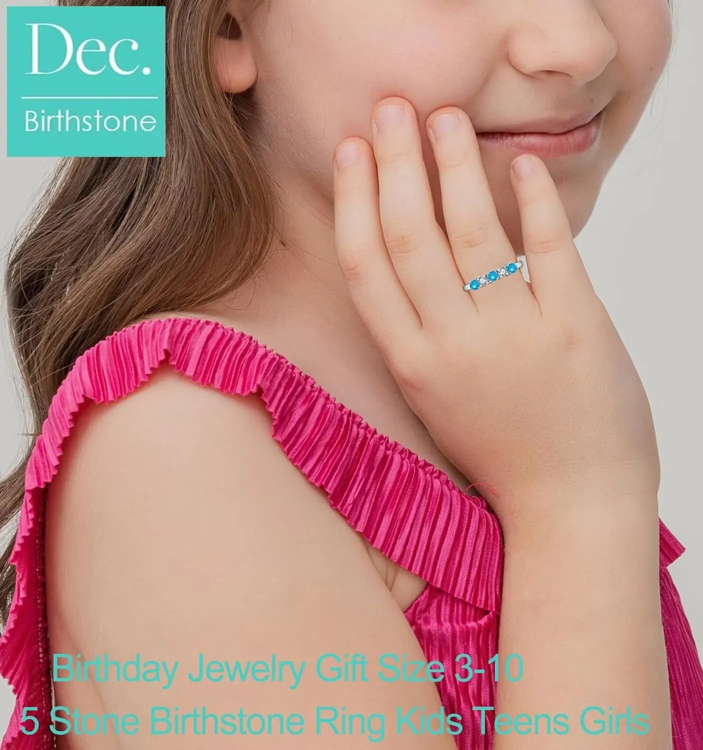 5 Stone Birthstone Rings for Kids Teens Girls Women Size 2-9 Stainless Steel Birthday Mother's Ring Daughter Kids Gifts Eternity Wedding Band Anniversary Ring