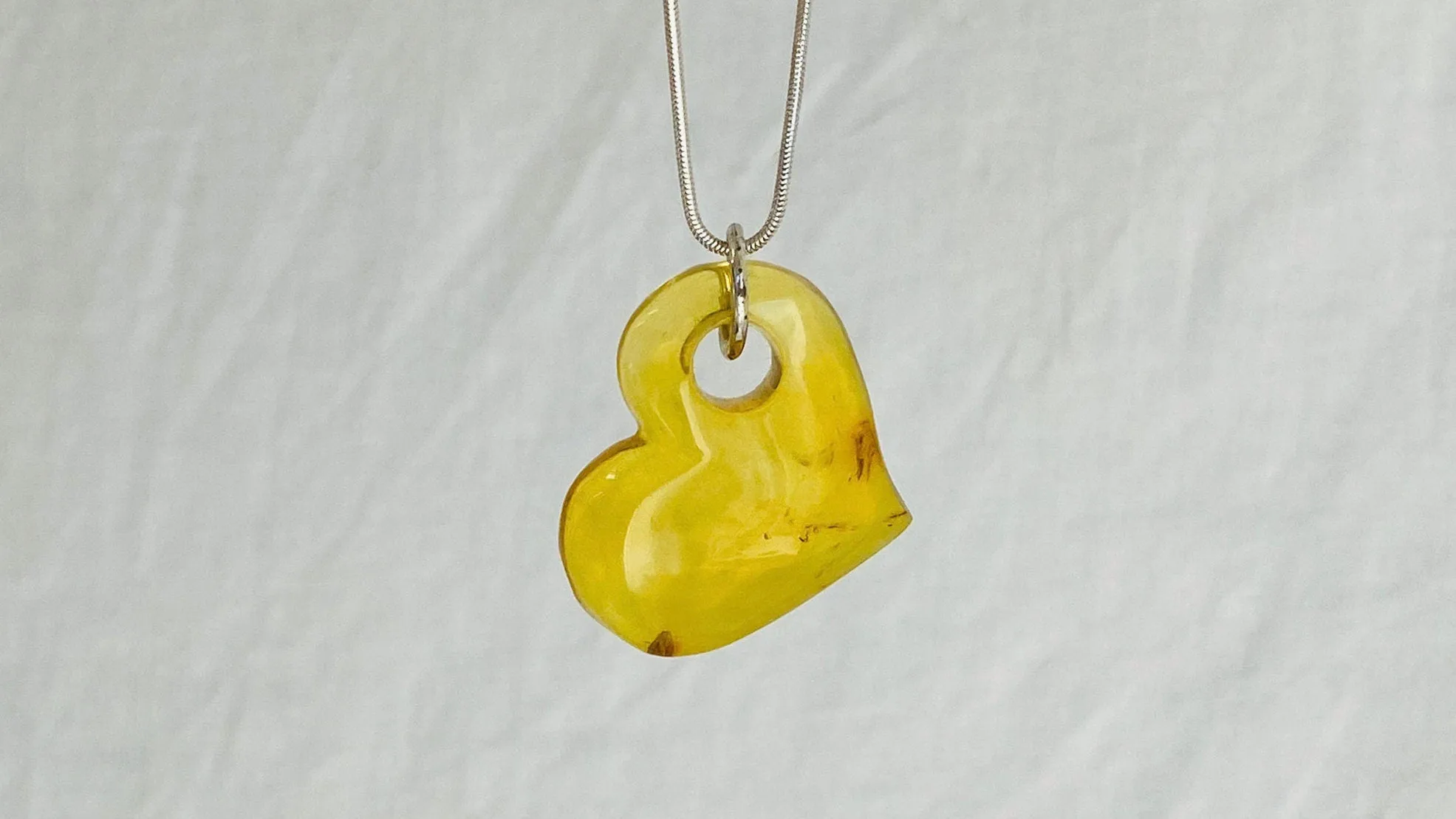 Amber Heart Pendant on Sterling Silver Snake Chain. ***IN COMPLIANCE with ETSY Policy*****