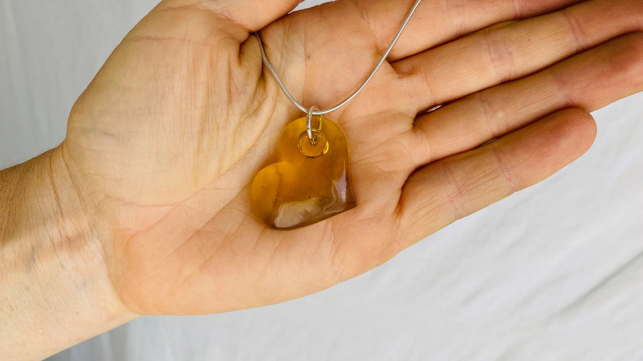 Amber Heart Pendant on Sterling Silver Snake Chain. ***IN COMPLIANCE with ETSY Policy*****