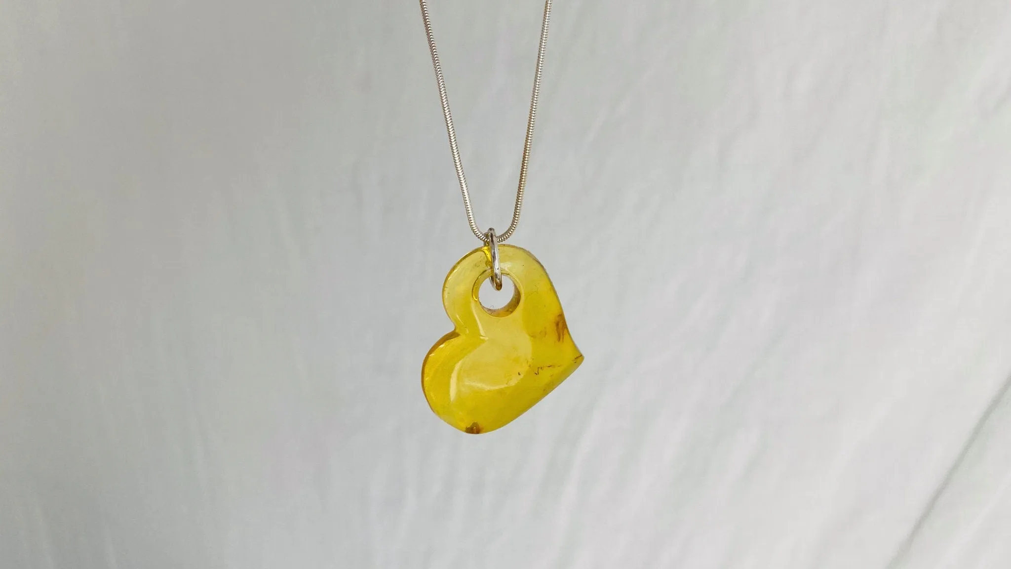 Amber Heart Pendant on Sterling Silver Snake Chain. ***IN COMPLIANCE with ETSY Policy*****