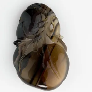 Antique carved peach, translucent banded agate pendant. pdgm109
