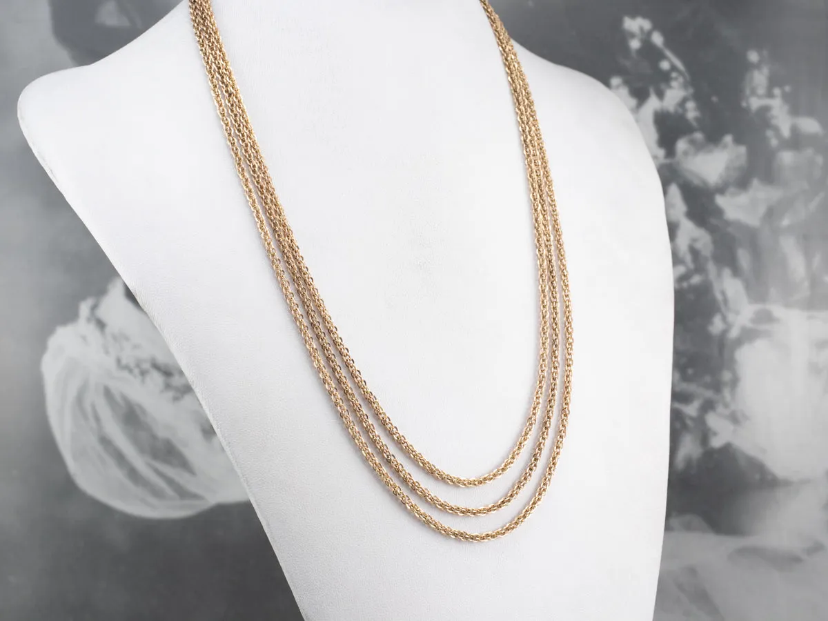 Antique Three Strand Chain Gold Necklace