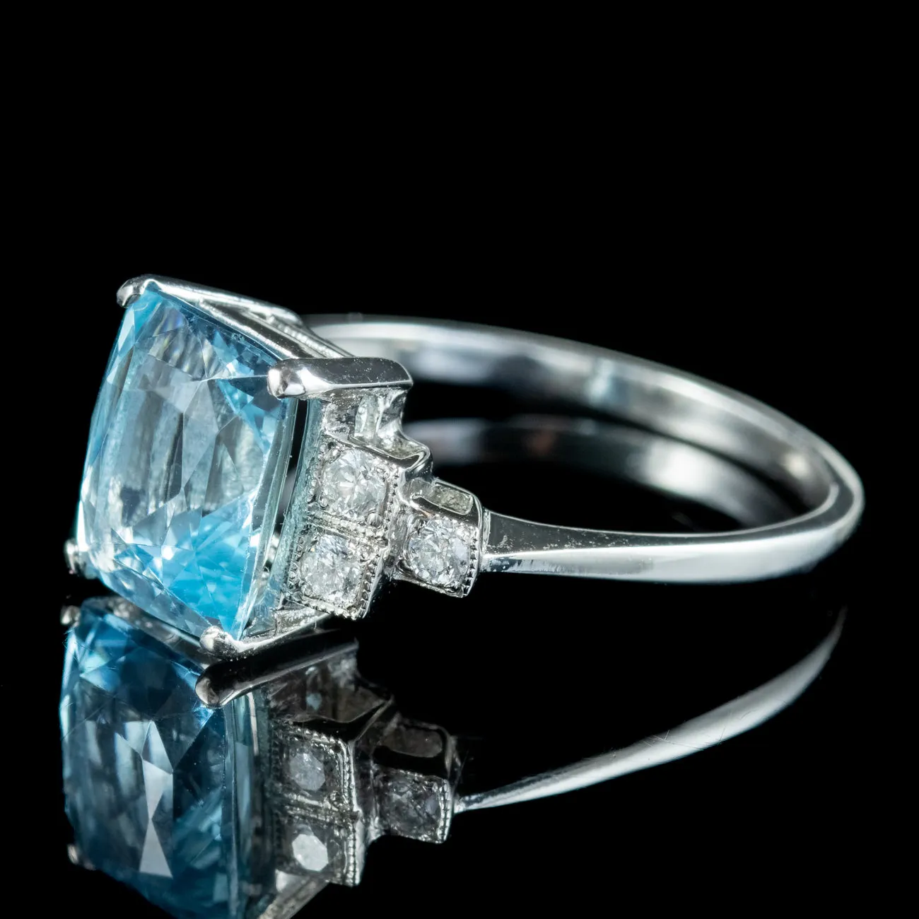 Art Deco Style Aquamarine Diamond Ring 2.3ct Aqua