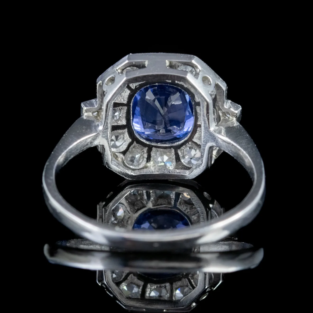 Art Deco Style Blue Sapphire Diamond Cluster Ring Platinum 1.40Ct Sapphire