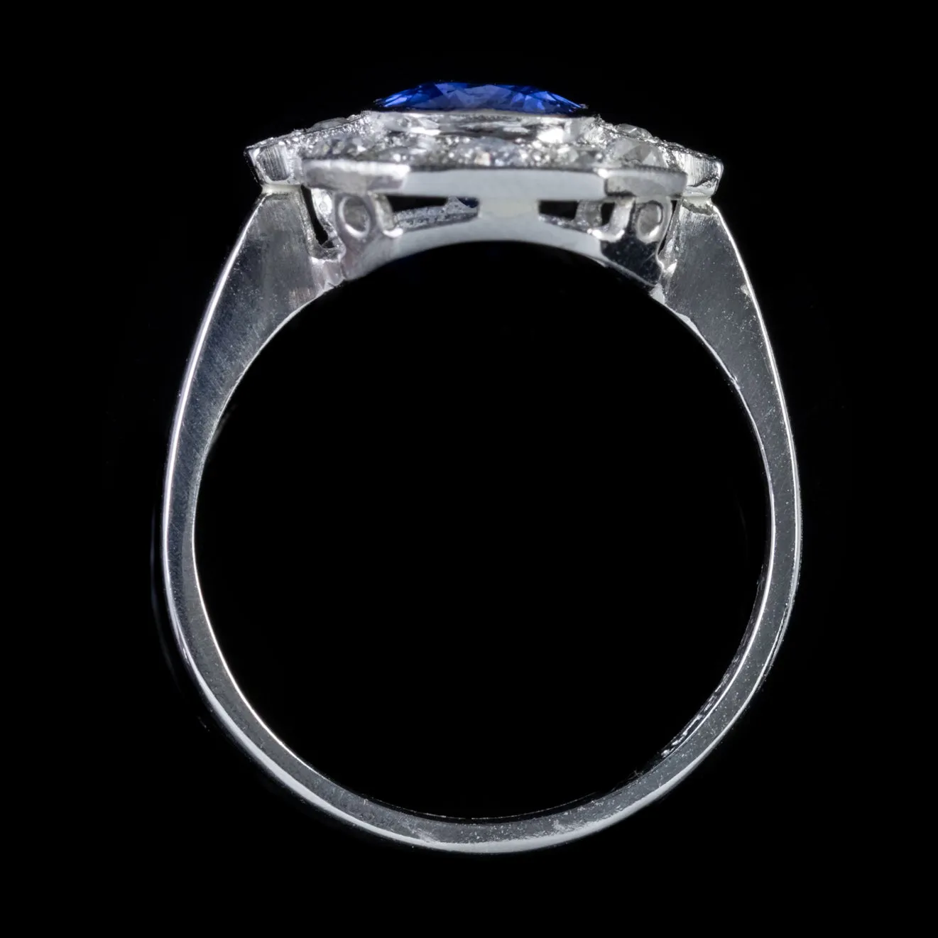 Art Deco Style Blue Sapphire Diamond Cluster Ring Platinum 1.40Ct Sapphire