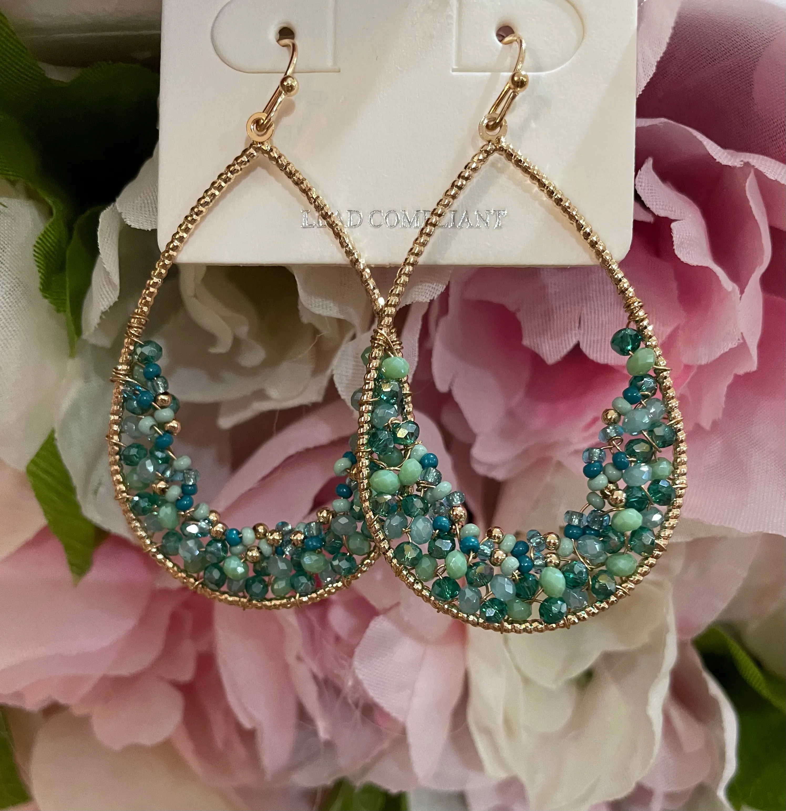 Beaded Wire Teardrop Earrings