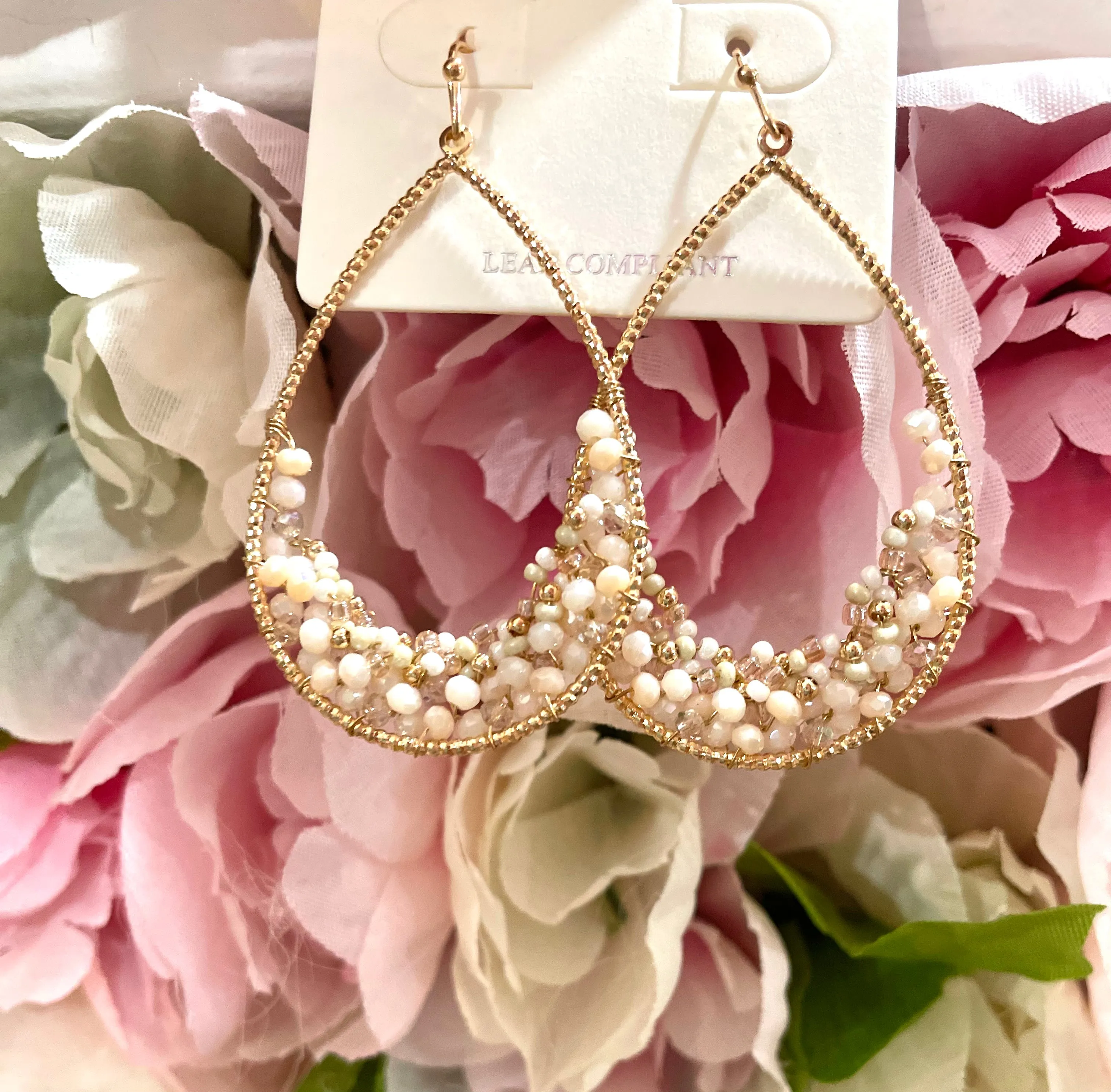 Beaded Wire Teardrop Earrings