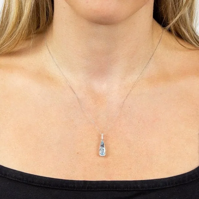 Blue Topaz Teardrop White Gold with Diamonds Pendant GP2277T