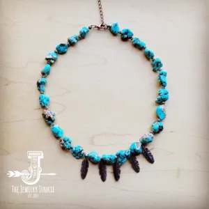 **Blue Turquoise Collar Necklace w/ Feather Pendants 259m