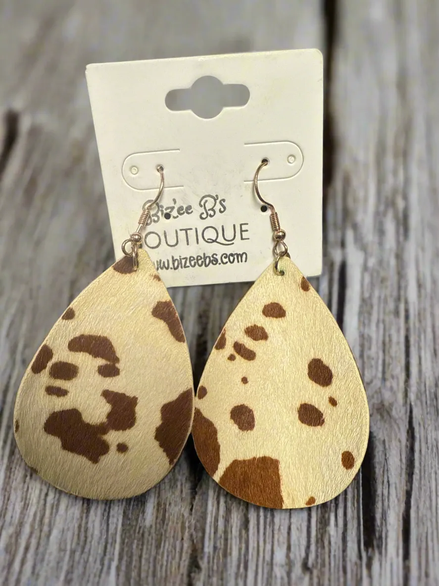 Cow Print Teardrop Earrings
