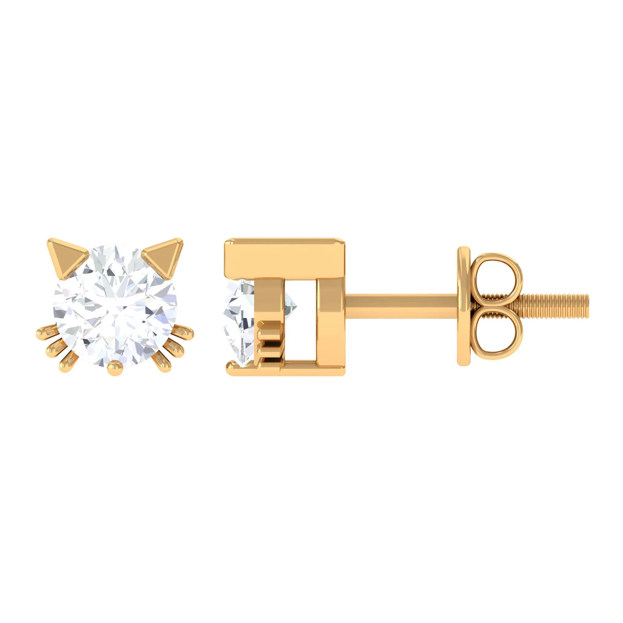Cute Cat Solitaire Stud Earrings with Lab Grown Diamond