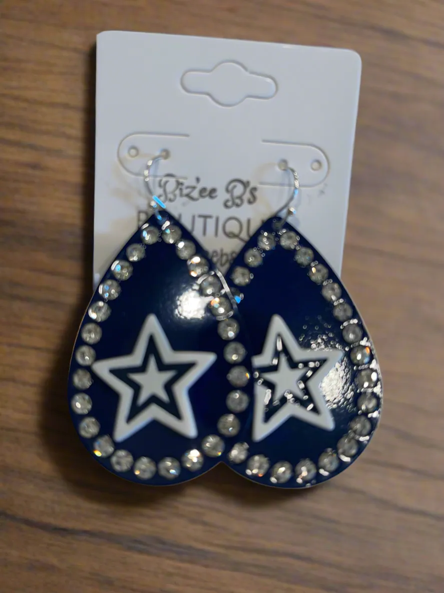 Dallas Cowboy Rhinestone Teardrop Earrings