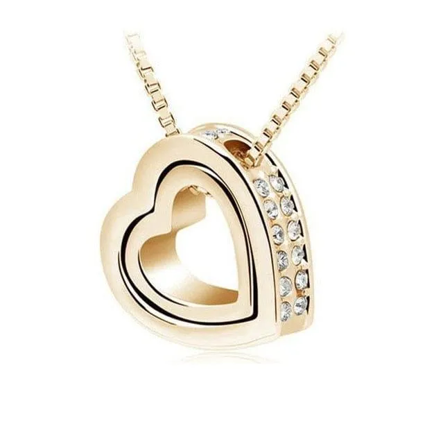 Double Heart Crystal Rhinestone Love Necklace - 6 Colors