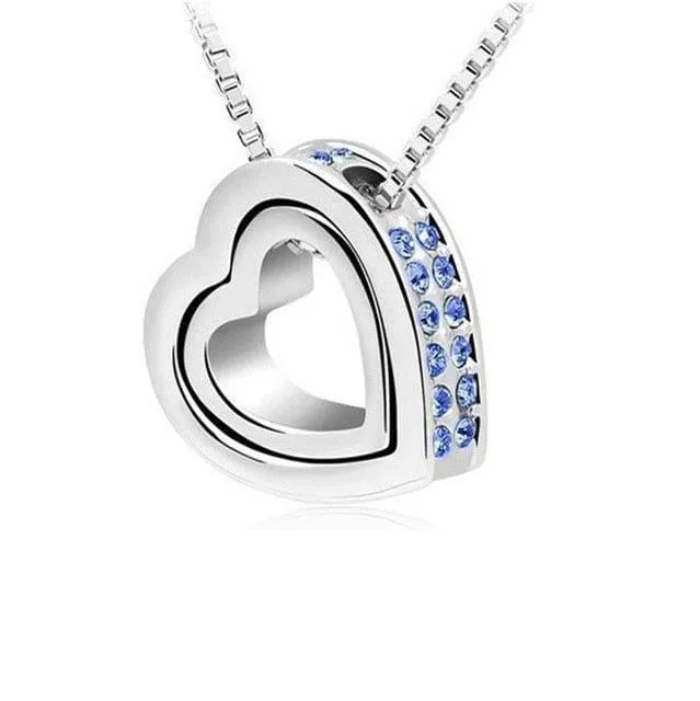 Double Heart Crystal Rhinestone Love Necklace - 6 Colors