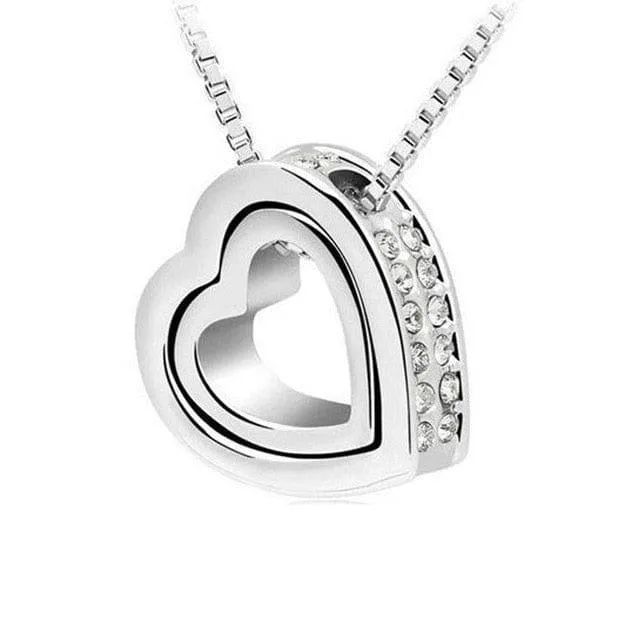 Double Heart Crystal Rhinestone Love Necklace - 6 Colors