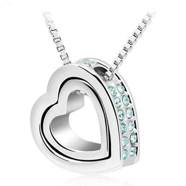 Double Heart Crystal Rhinestone Love Necklace - 6 Colors