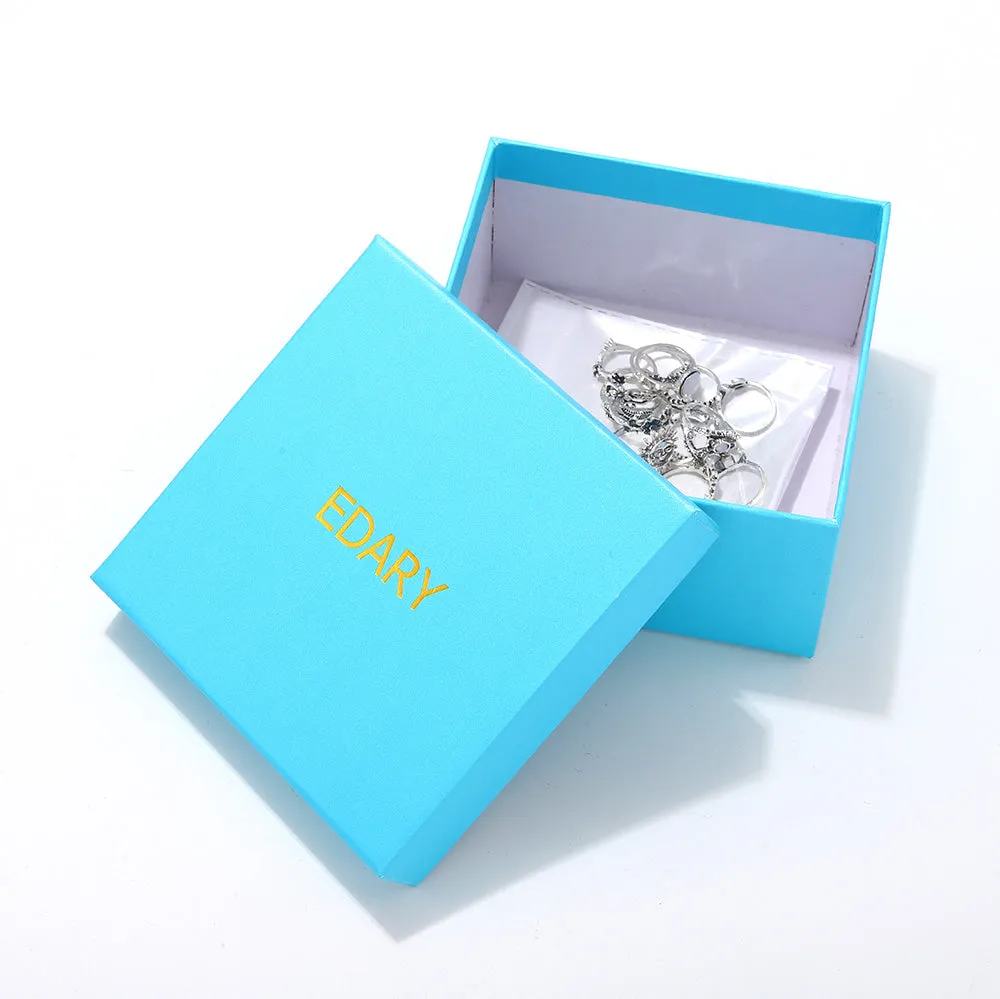 EDARY Vintage Carved Crystal & Gemstone Knuckle Ring Set for Women