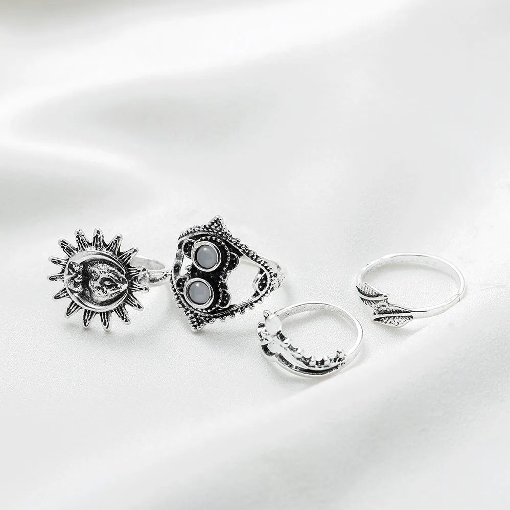 EDARY Vintage Carved Crystal & Gemstone Knuckle Ring Set for Women
