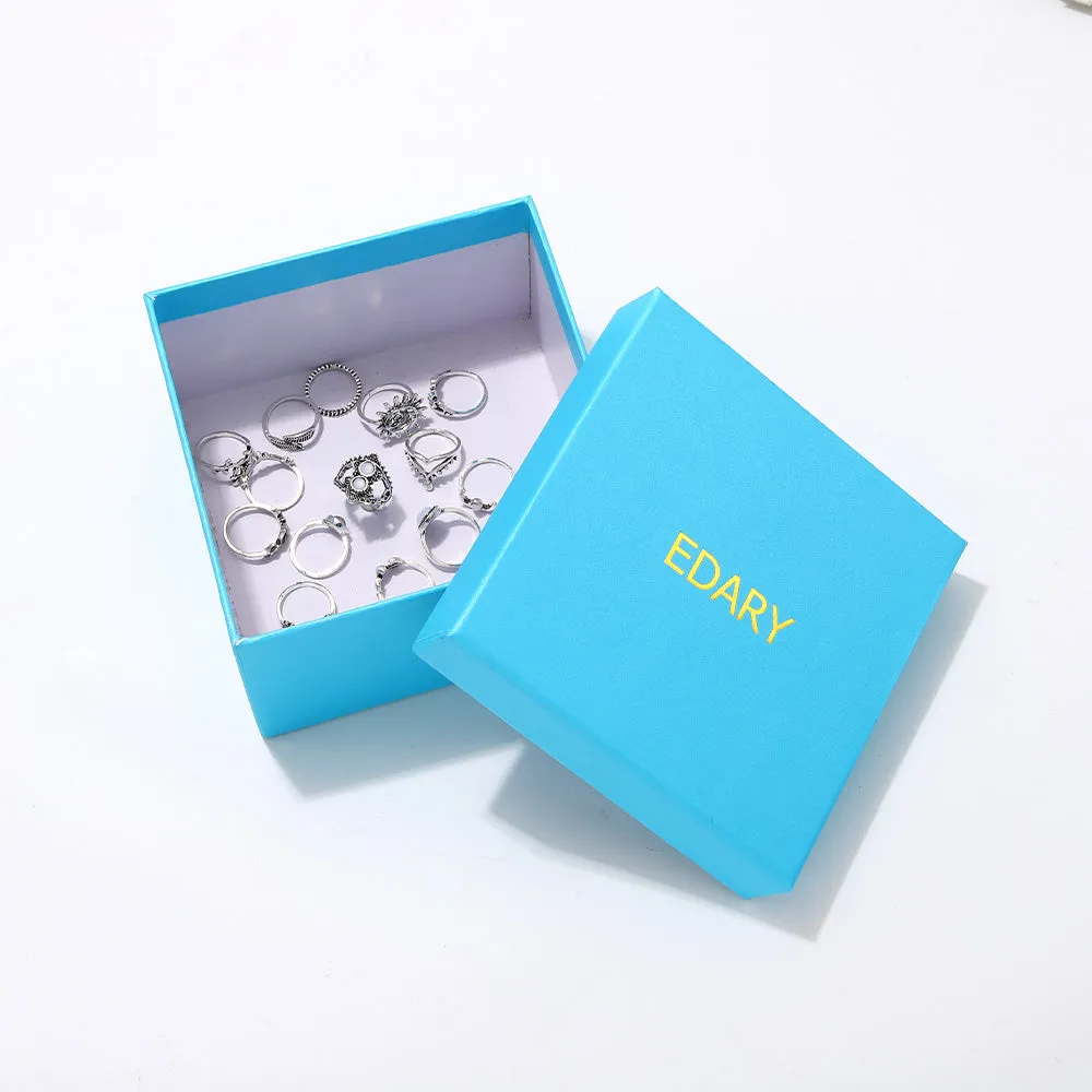 EDARY Vintage Carved Crystal & Gemstone Knuckle Ring Set for Women