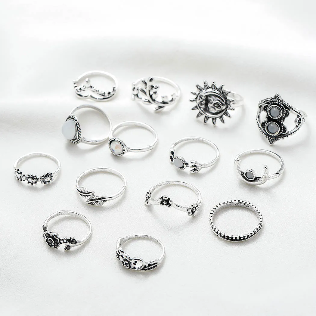 EDARY Vintage Carved Crystal & Gemstone Knuckle Ring Set for Women