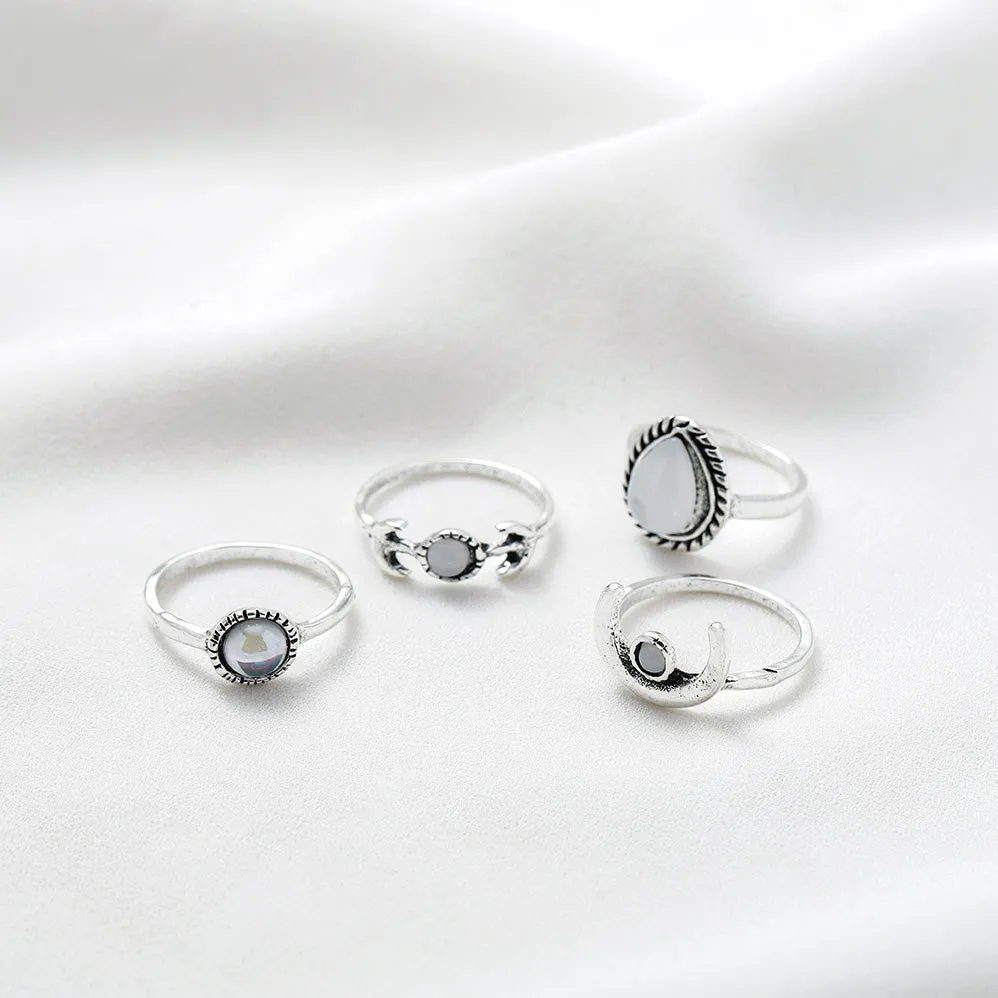 EDARY Vintage Carved Crystal & Gemstone Knuckle Ring Set for Women