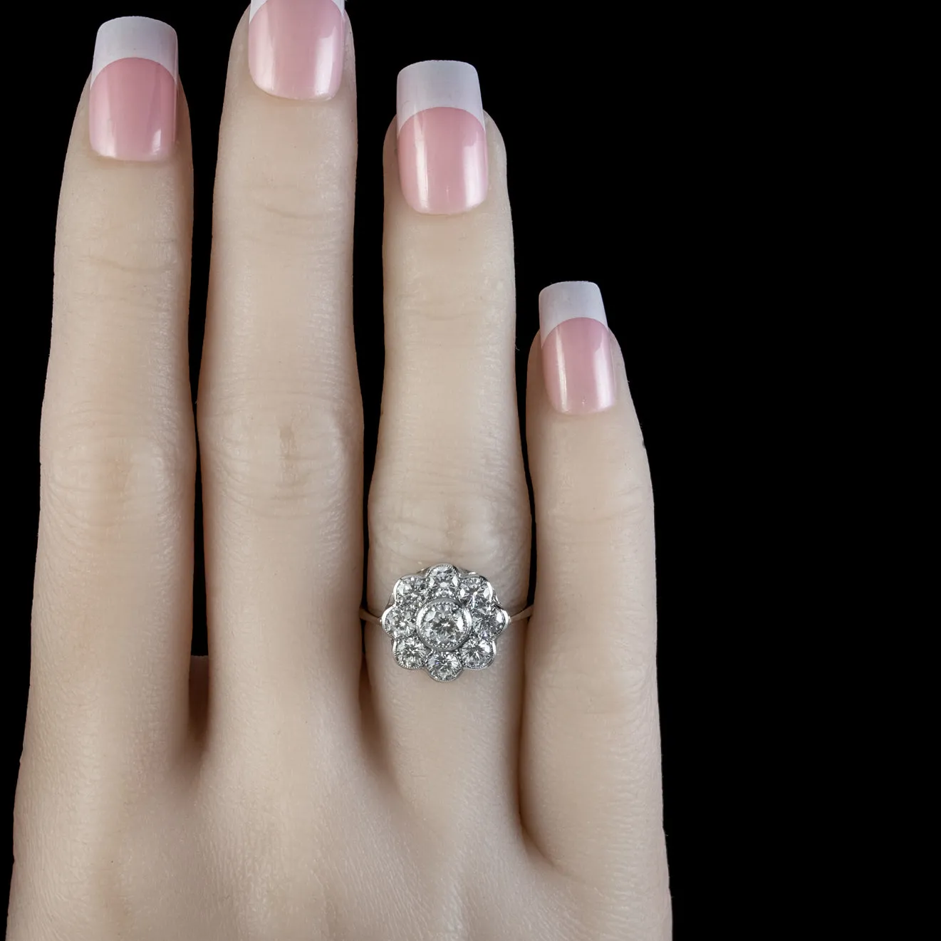 Edwardian Style Diamond Cluster Daisy Ring 1.80ct Diamond
