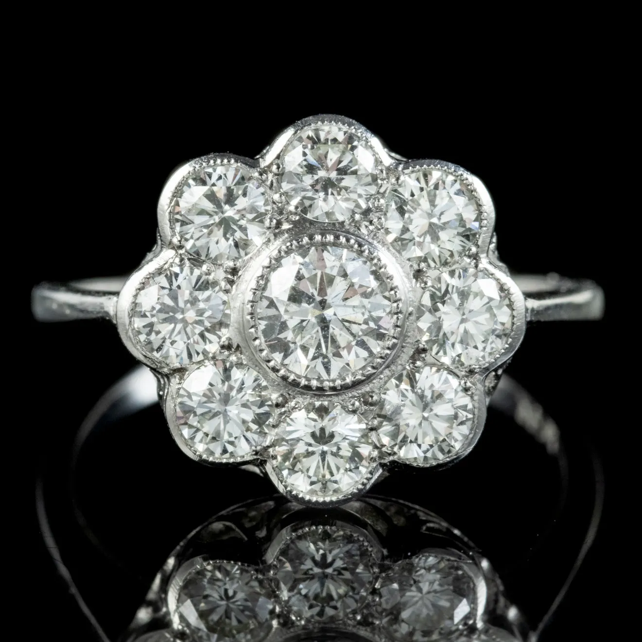 Edwardian Style Diamond Cluster Daisy Ring 1.80ct Diamond