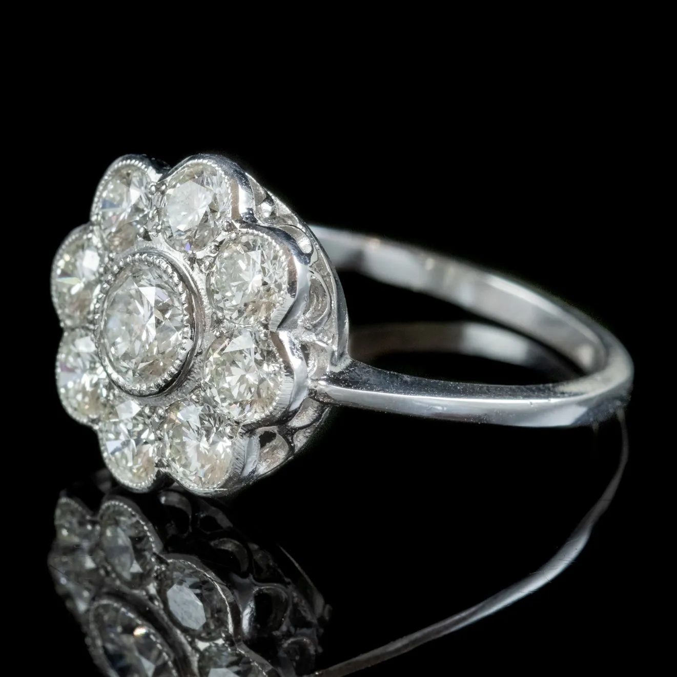 Edwardian Style Diamond Cluster Daisy Ring 1.80ct Diamond