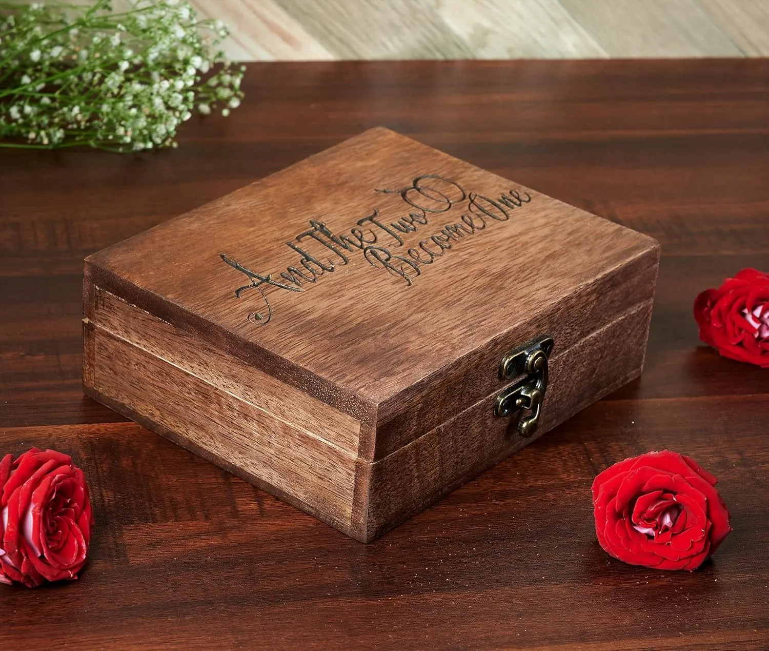 Elegant Wooden Wedding Ring Box Holder for Engagement, Proposal, and Ceremony - Rustic Ring Bearer Box, Anniversary Keepsake, Unique Bridal Gift 5X6X2 Inches (Mr and Mrs) RB01WAL