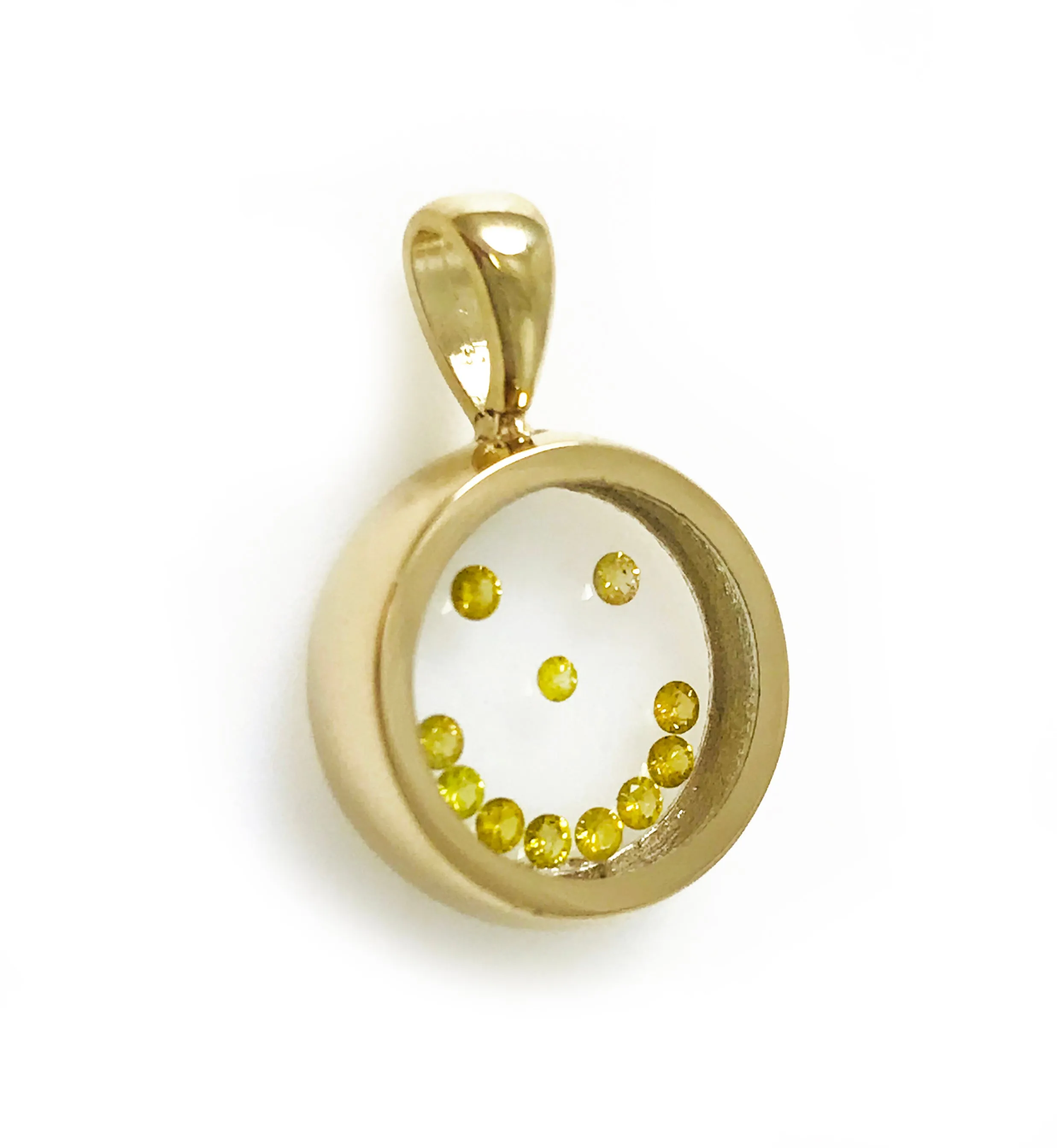 Floating Canary Diamond Happy Face Circle Pendant