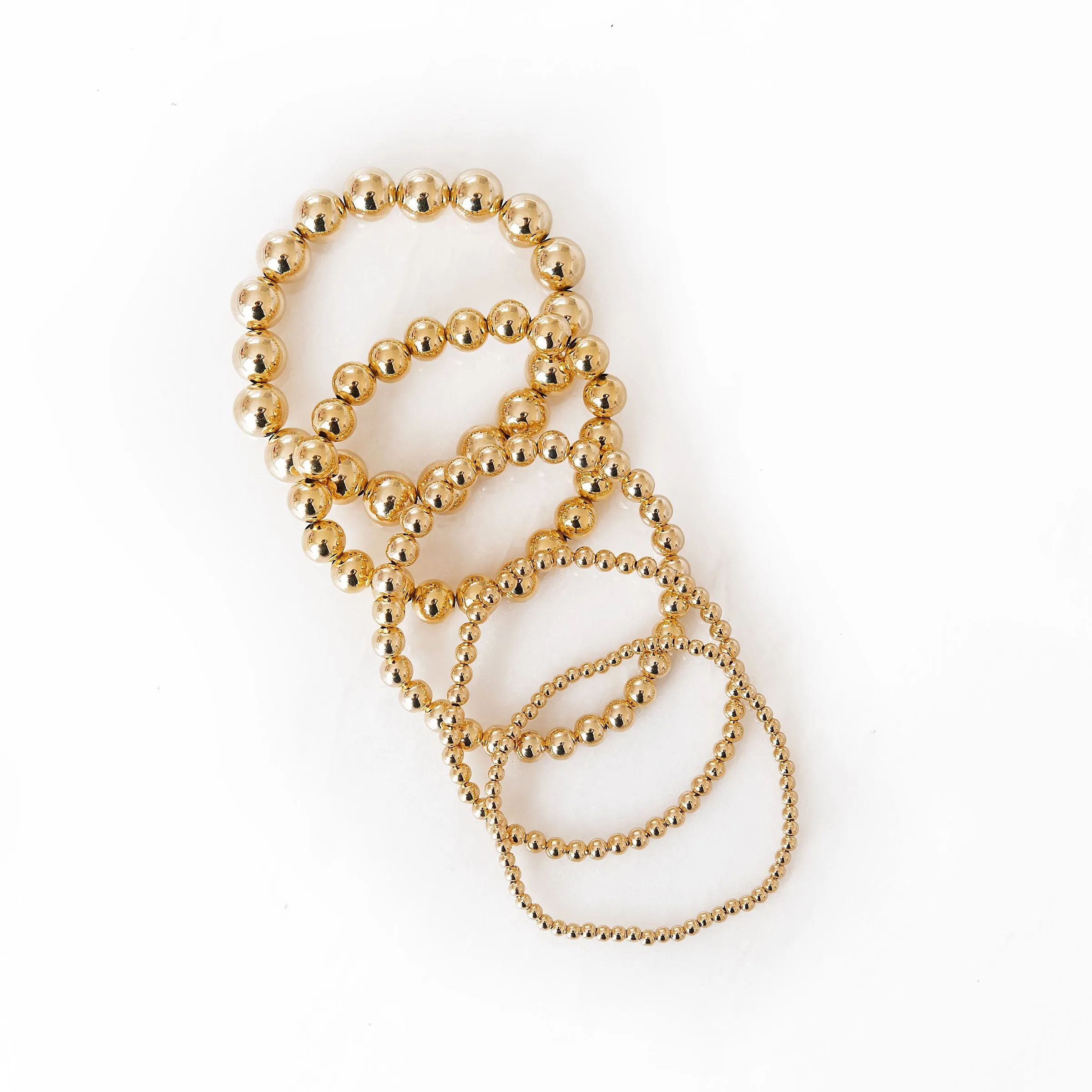 Graduated Gold-Filled Gold Beaded Bracelets | Set of 5