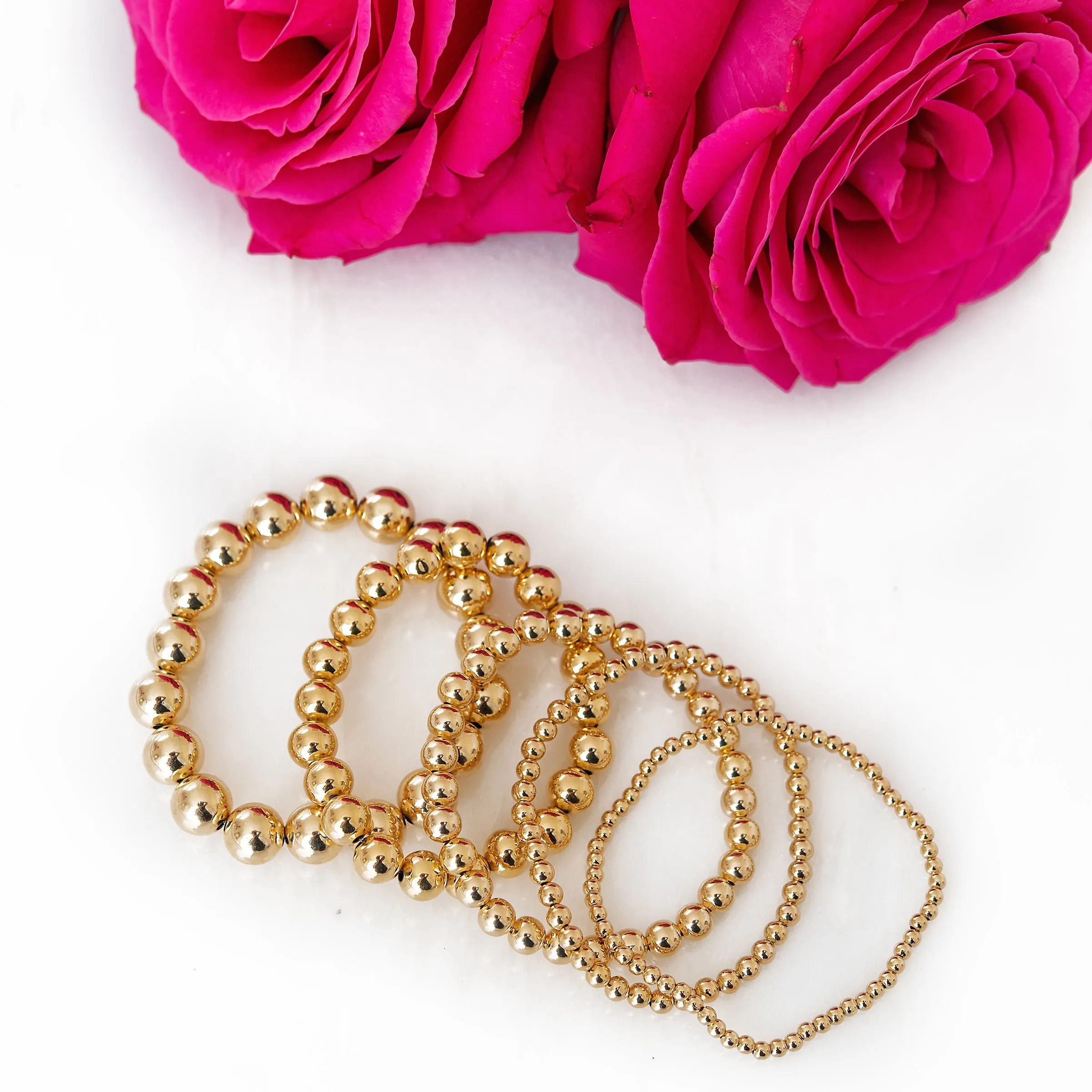 Graduated Gold-Filled Gold Beaded Bracelets | Set of 5