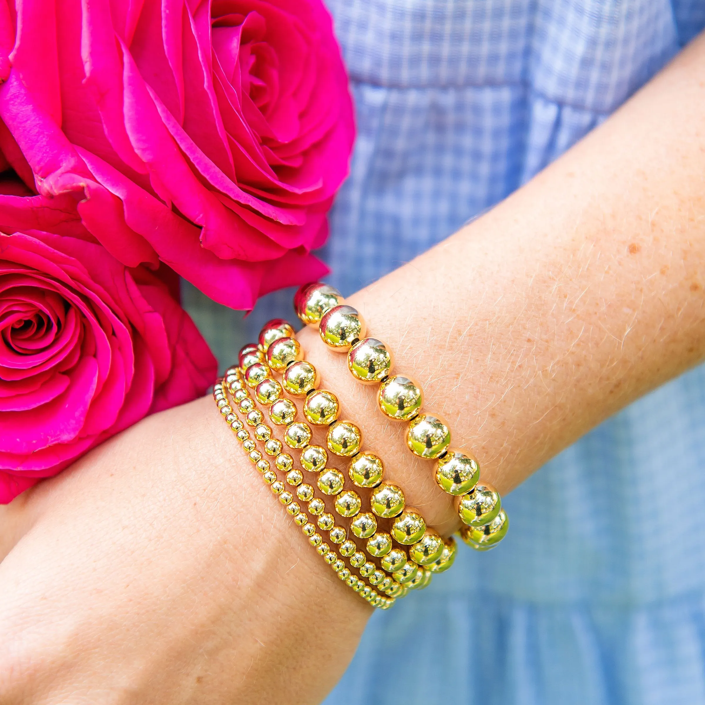Graduated Gold-Filled Gold Beaded Bracelets | Set of 5