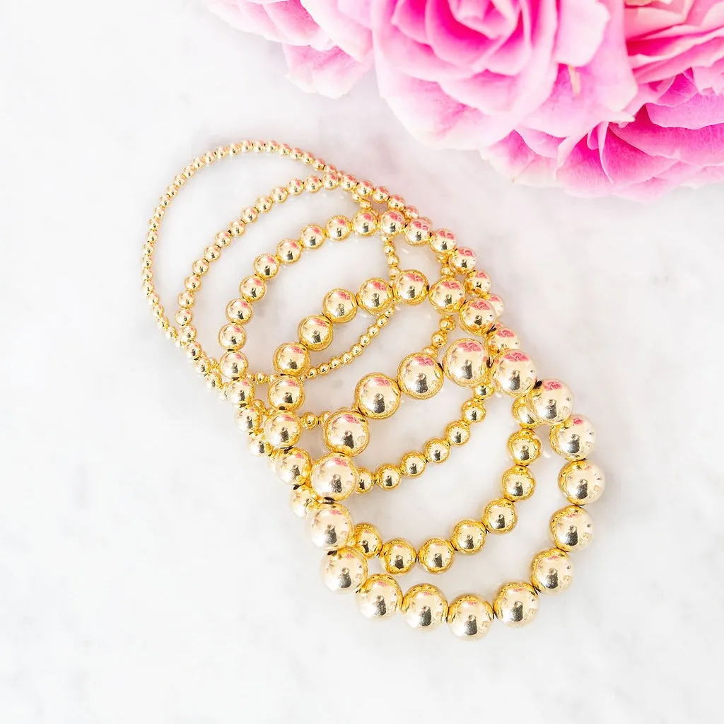 Graduated Gold-Filled Gold Beaded Bracelets | Set of 5