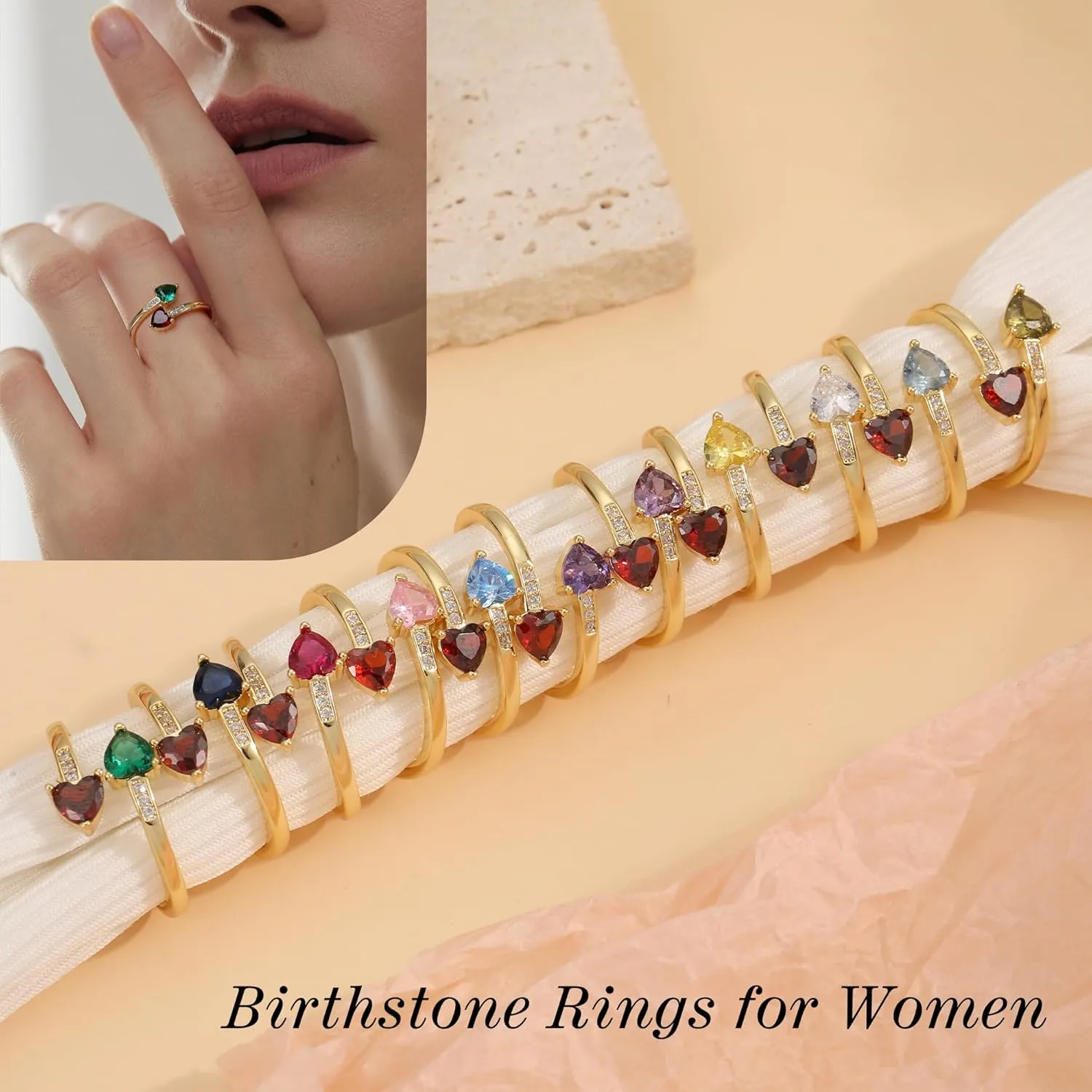 Graduation Gifts for Her Daughter Birthstone Rings for Women Birthday Gifts for Women Non Tarnish Gold Rings Adjustable 1-12 Birthstone Promise Ring Teens Stocking Stuffers Anniversary Wedding Jewelry
