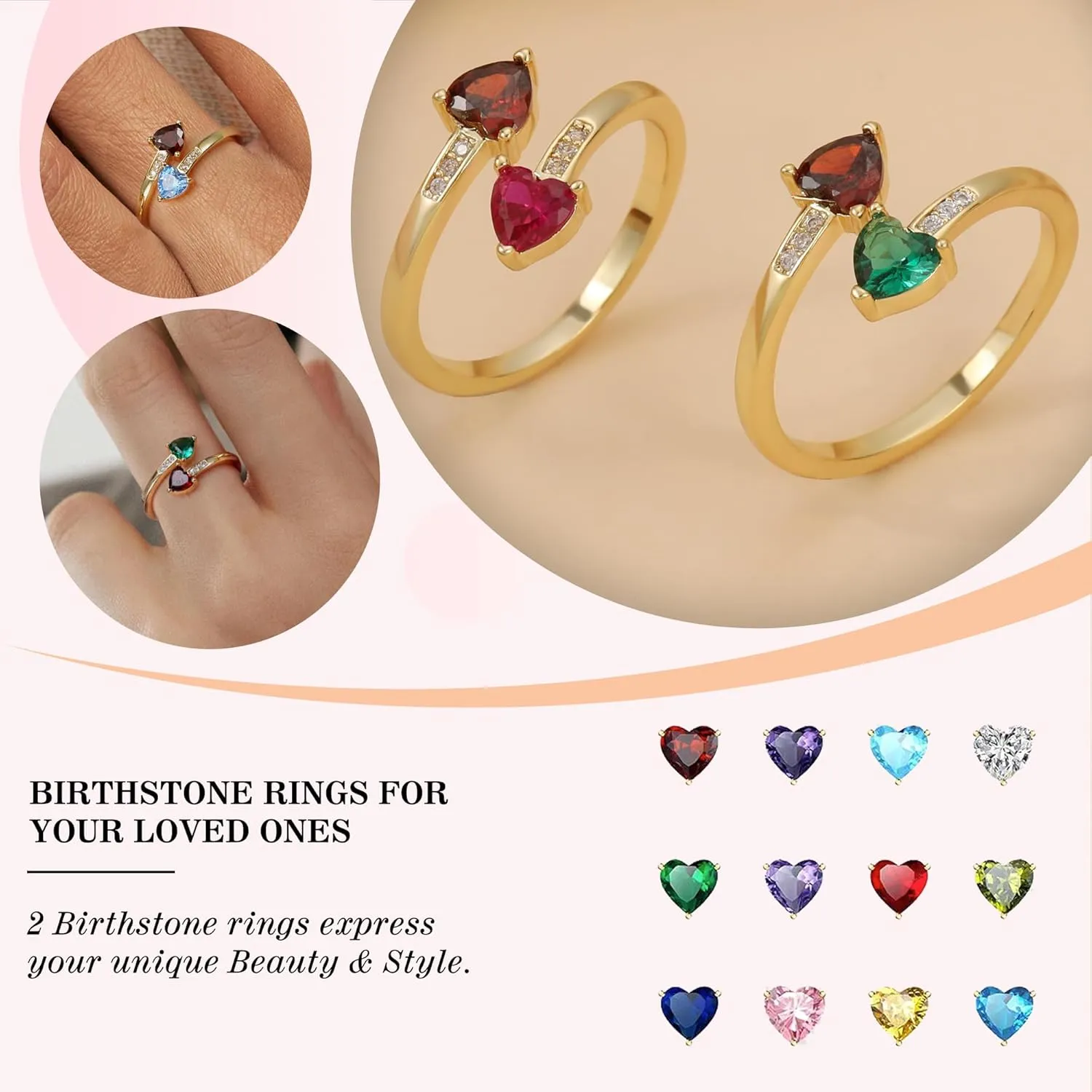 Graduation Gifts for Her Daughter Birthstone Rings for Women Birthday Gifts for Women Non Tarnish Gold Rings Adjustable 1-12 Birthstone Promise Ring Teens Stocking Stuffers Anniversary Wedding Jewelry