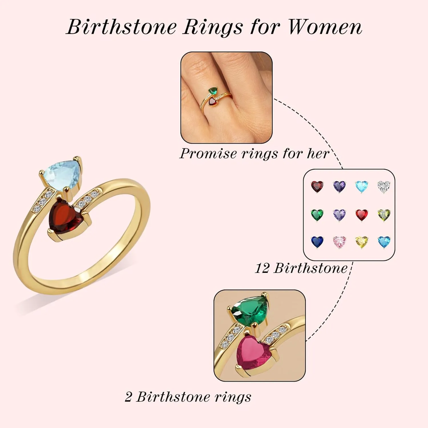 Graduation Gifts for Her Daughter Birthstone Rings for Women Birthday Gifts for Women Non Tarnish Gold Rings Adjustable 1-12 Birthstone Promise Ring Teens Stocking Stuffers Anniversary Wedding Jewelry