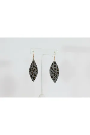 Grey Leopard Leather Teardrop Earrings